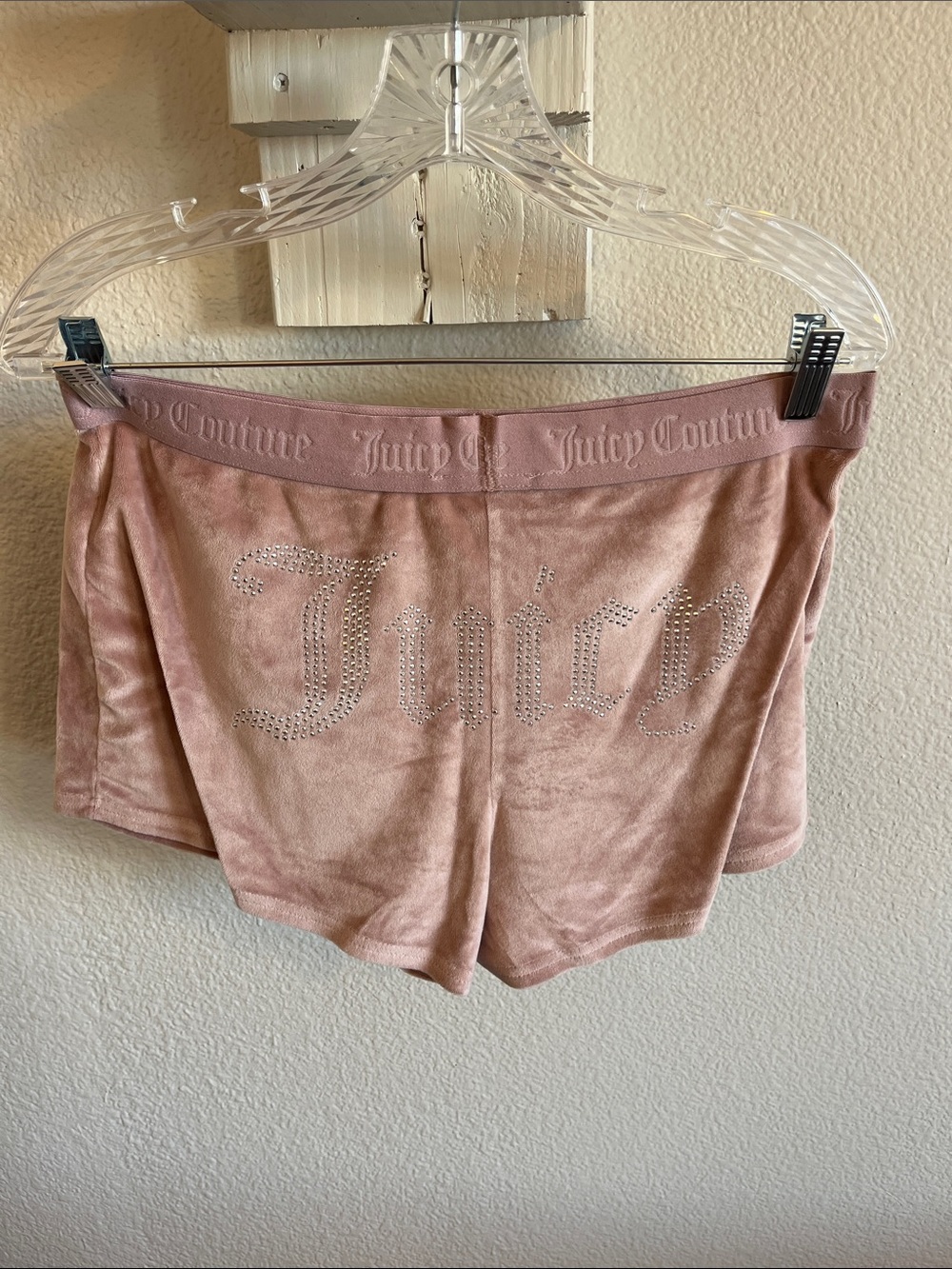 Juicy Couture Blush Pink Velour Rhinestone Logo Shorts
